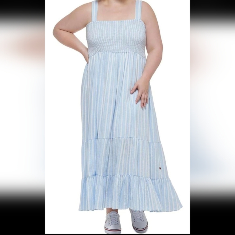 NWT Tommy Hilfiger Women's Smocked Tiered Sleeveless Maxi Dress Size XXL